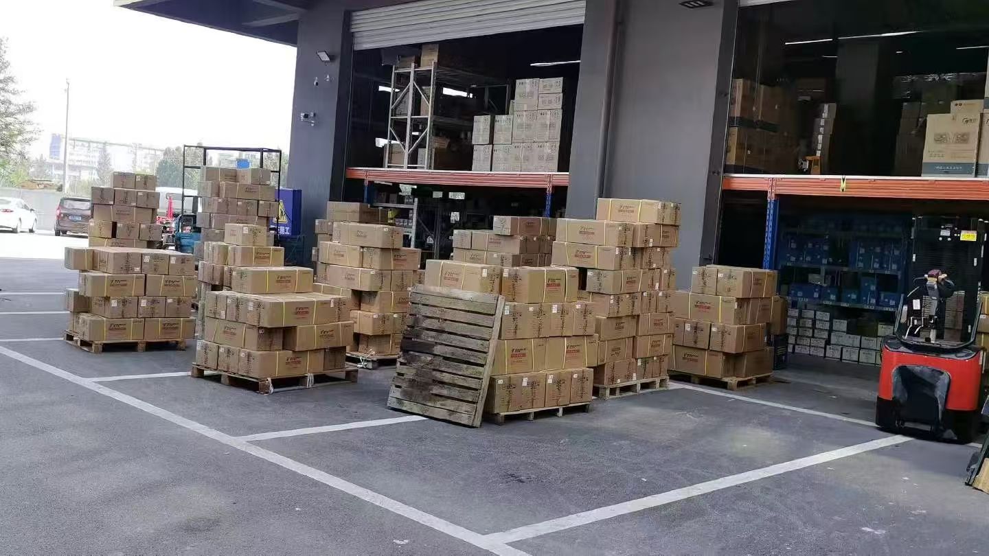 Loading area with export cartons ready for shipment