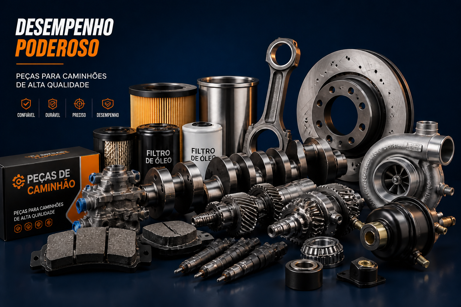 Gama de peças para caminhões pesados: discos de freio, filtros, virabrequim, turbocompressor e pastilhas